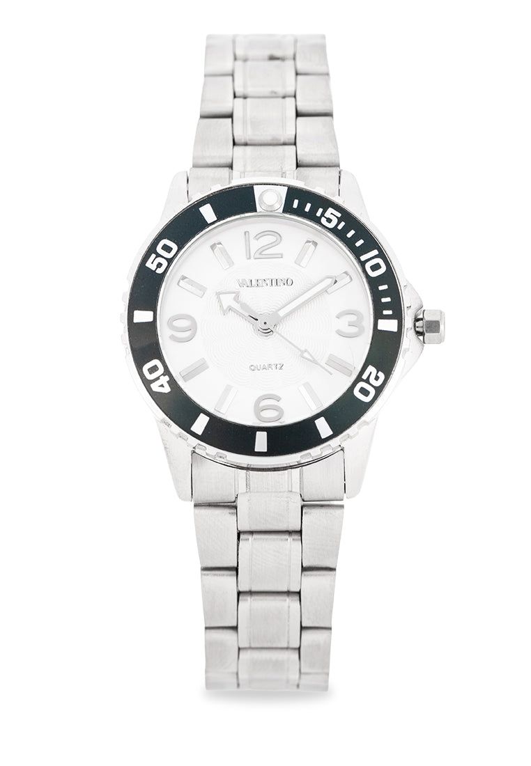 Valentino Stainless Steel Strap Analog Watch for Women 20122487-BLK RING-WHT DIAL