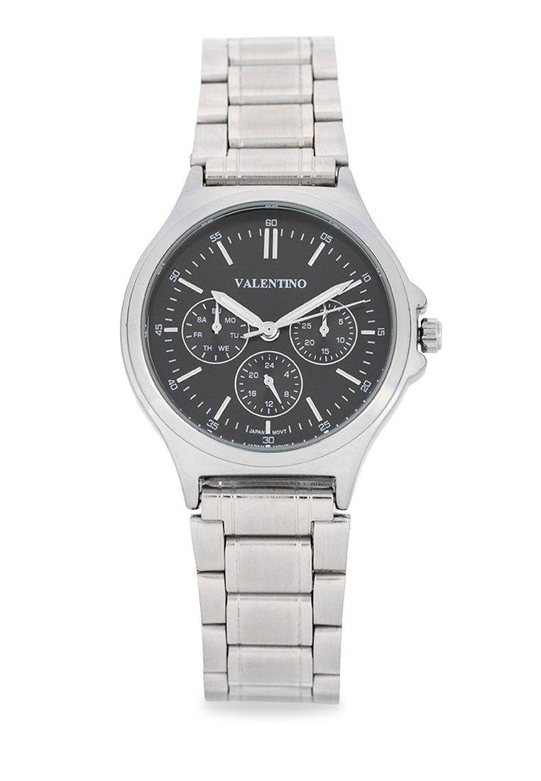 Valentino Stainless Steel Strap Analog Watch for Women 20122499-BLK DIAL-SIL INDEX