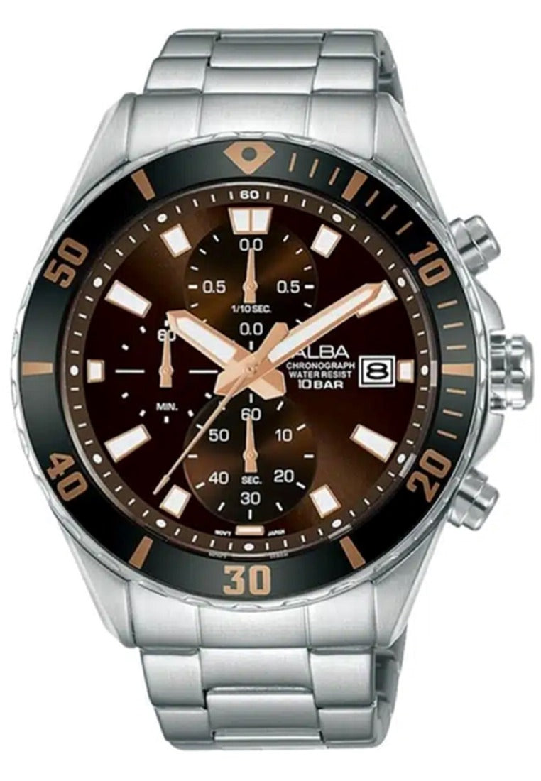 Alba Active Chronograph Stainless Steel Strap Watch for Men AM3807X1-Watch Portal Philippines