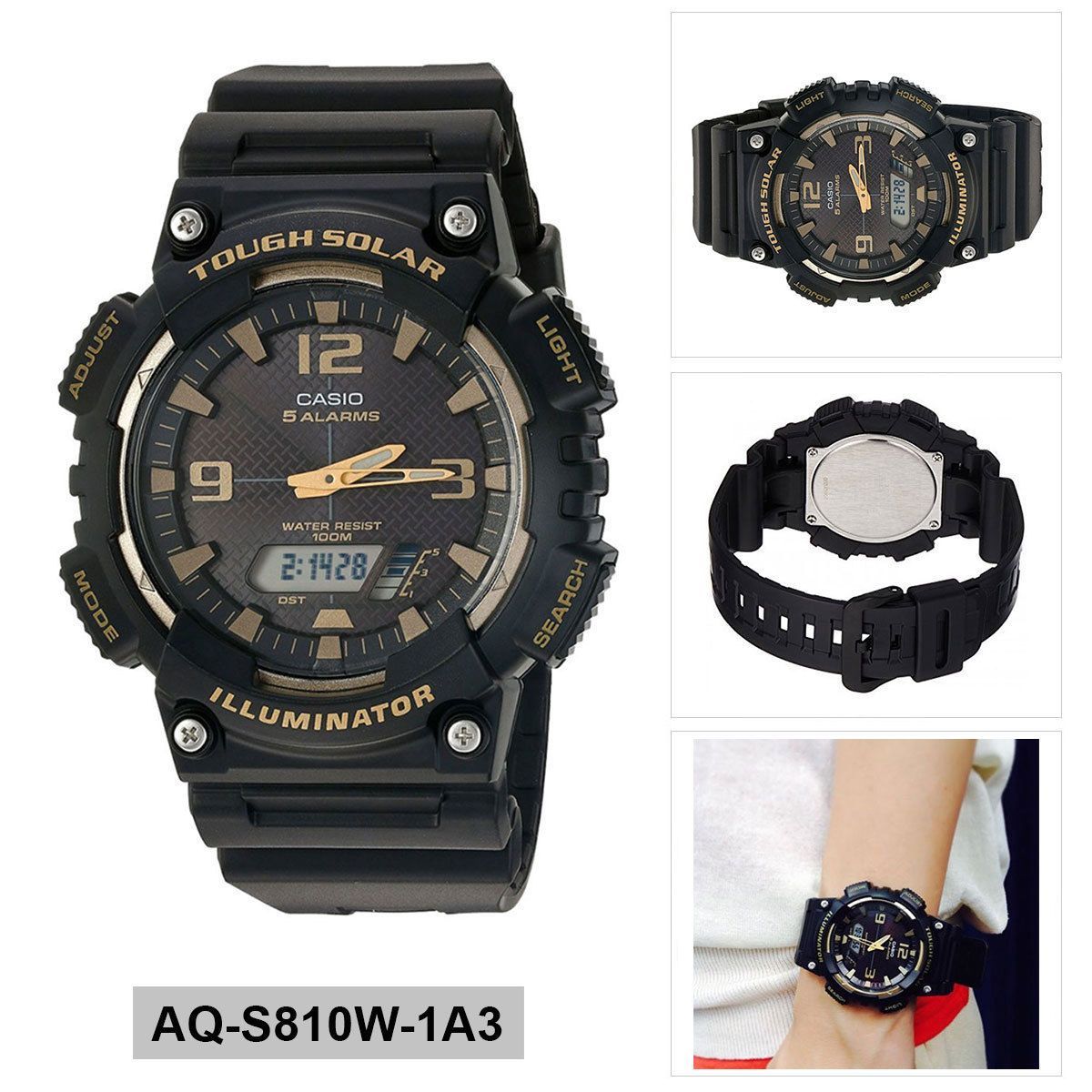 Casio AQ-S810W-1A3 Black Solar Powered Watch for Men | Watch