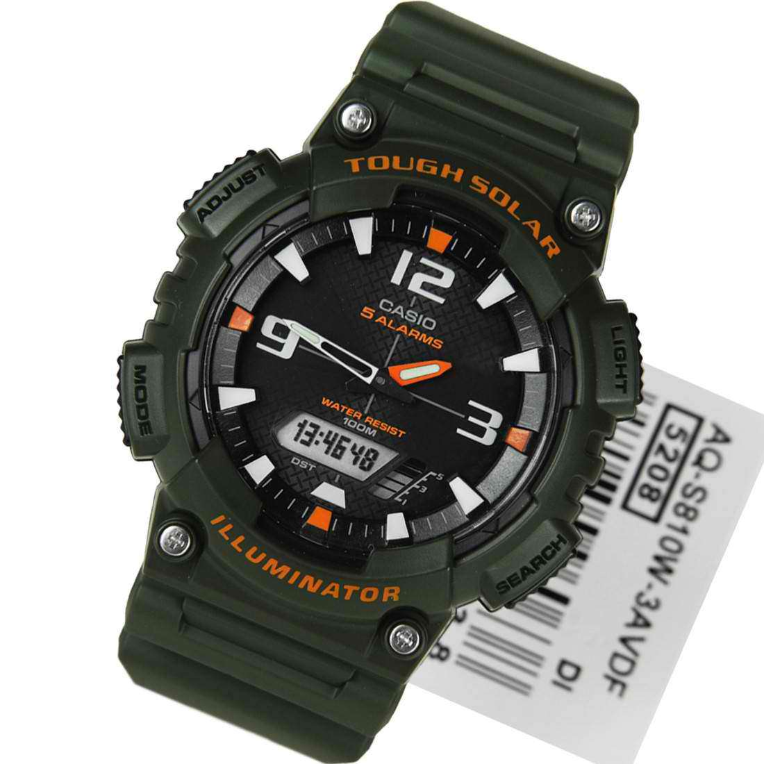 Casio AQ-S810W-3A Army Green Solar Powered Watch for Men-Watch Portal Philippines