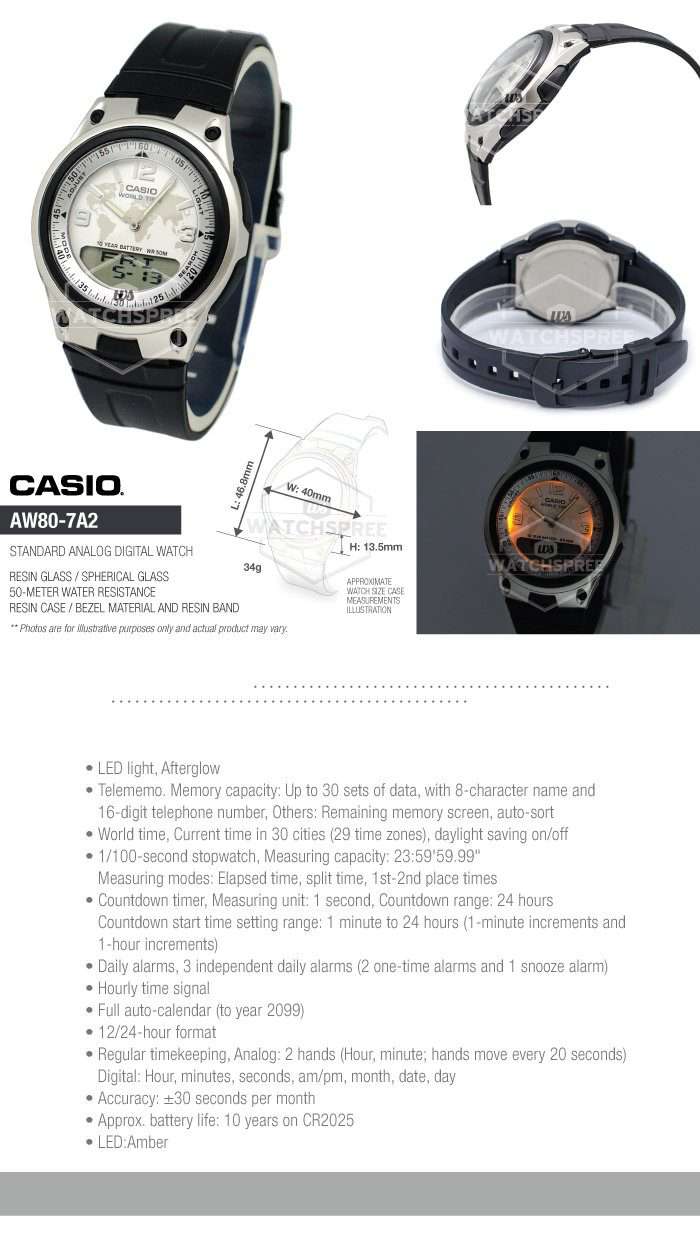 Casio AW-80-7A2 Black Resin Watch for Men and Women-Watch Portal Philippines