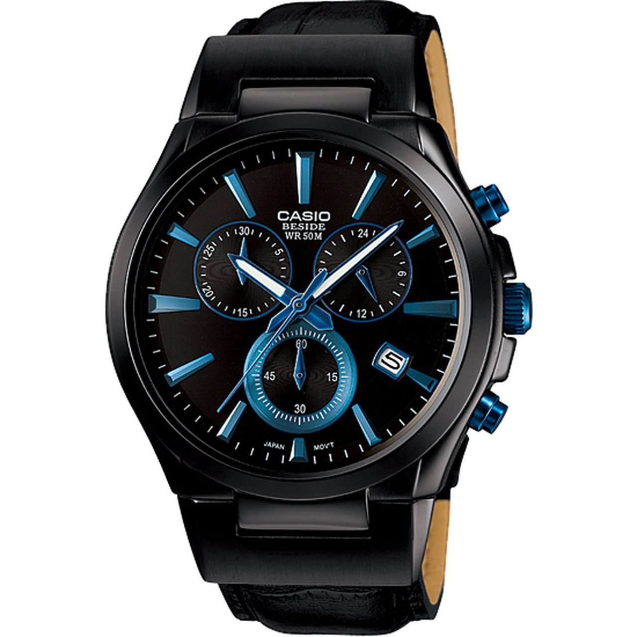 Casio BEM-508BL-1AVDF Black Leather Watch for Men-Watch Portal Philippines