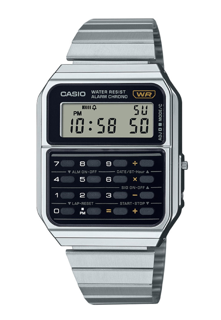 Casio CA-500WE-1A Digital Calculator Stainless Steel Strap Watch-Watch Portal Philippines