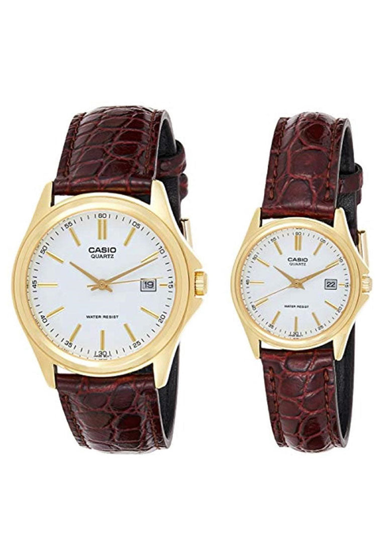 Casio Couple Watch COUPLE-1183Q-7ADF Analog Leather Strap Watch-Watch Portal Philippines