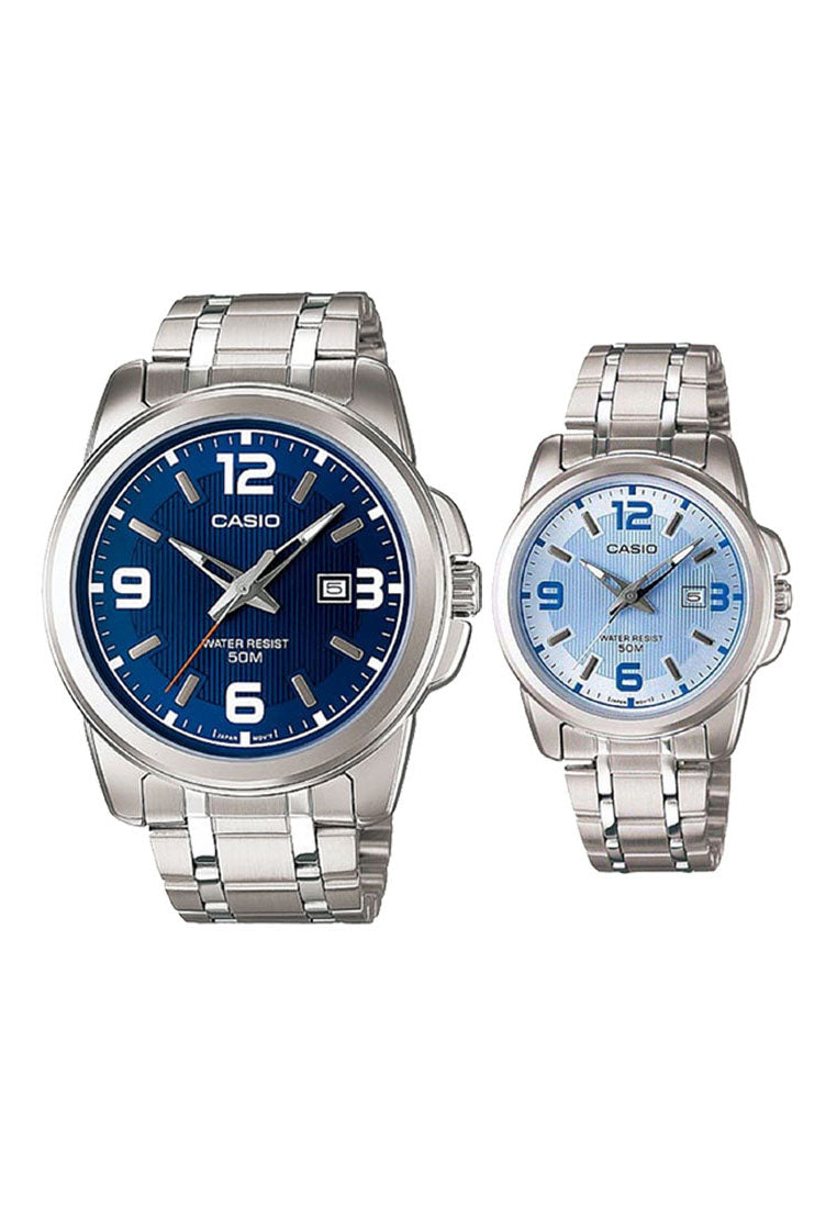 Casio Couple Watch COUPLE-1314D-2A Analog Stainless Steel Strap Watch-Watch Portal Philippines