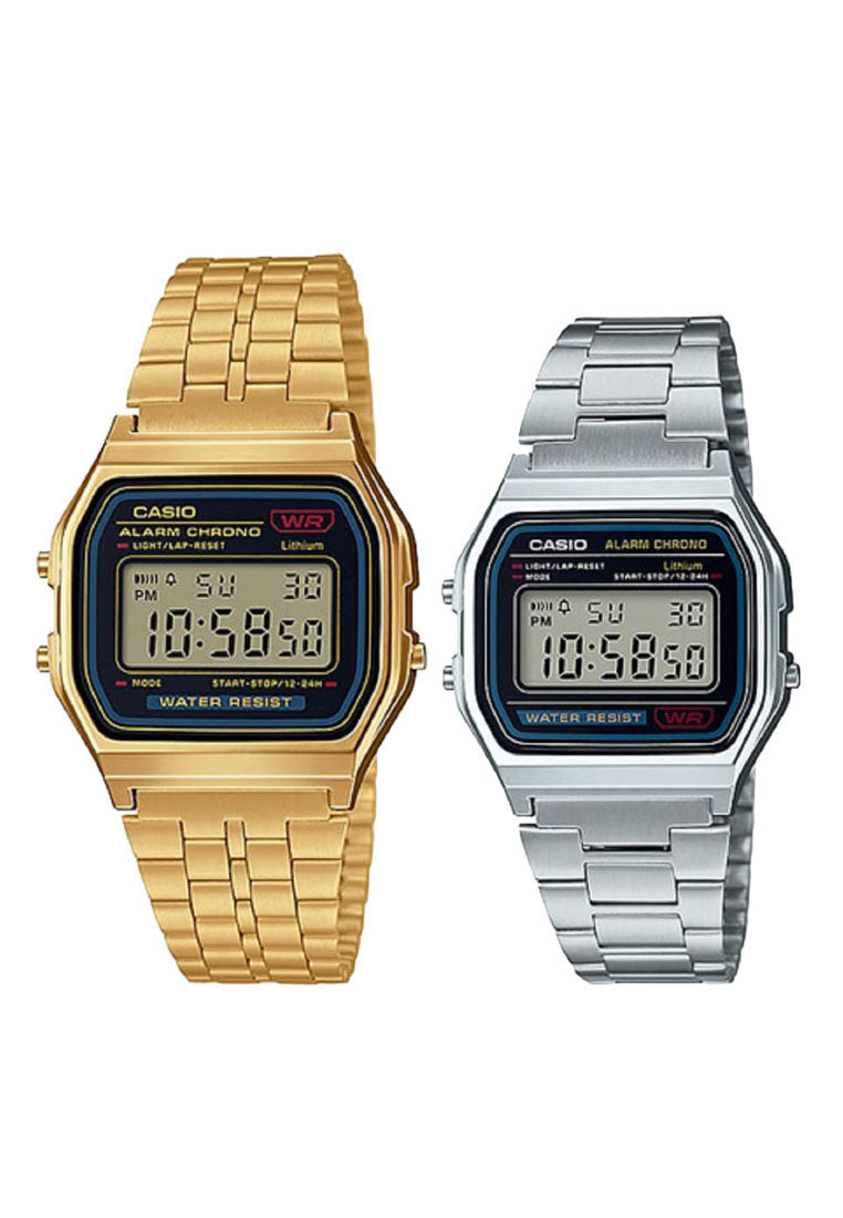 Casio Couple Watch COUPLE-A158-A159WG-1DF Digital Stainless Steel Strap Watch-Watch Portal Philippines