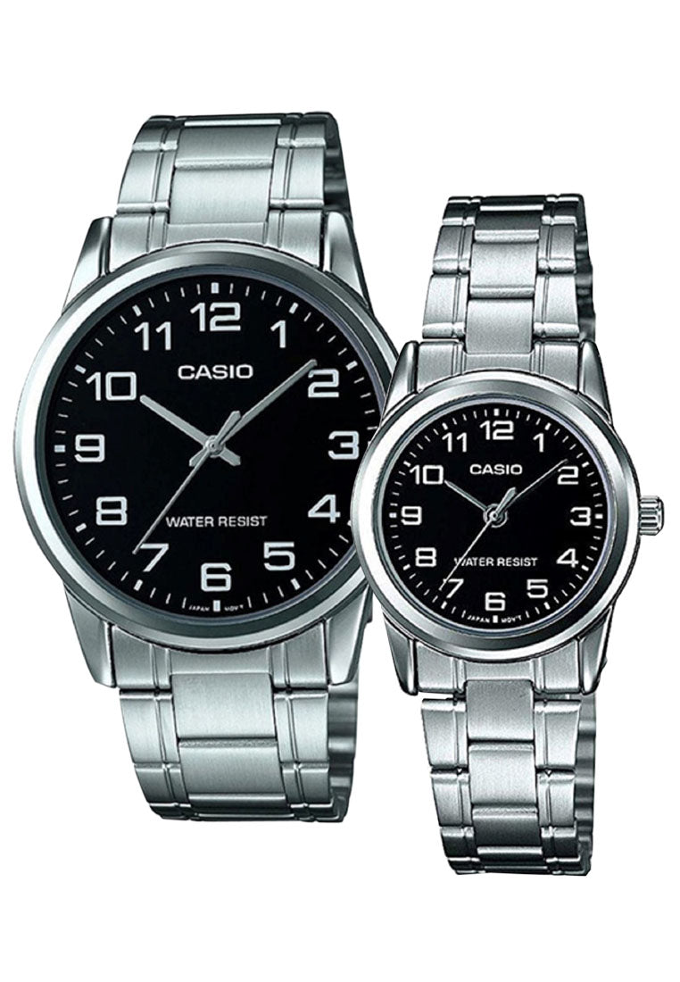 Casio Couple Watch COUPLE-V001D-1B Analog Stainless Steel Strap Watch-Watch Portal Philippines