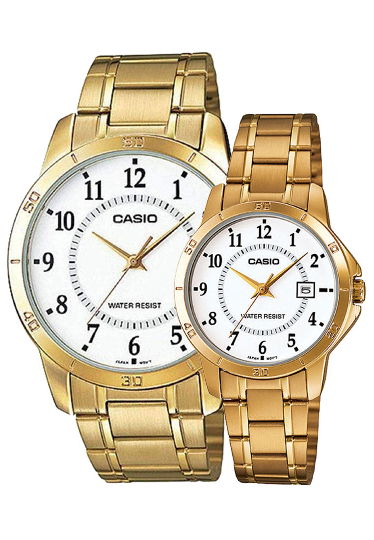 Casio Couple Watch COUPLE-V004G-7B Analog Stainless Steel Strap Watch-Watch Portal Philippines