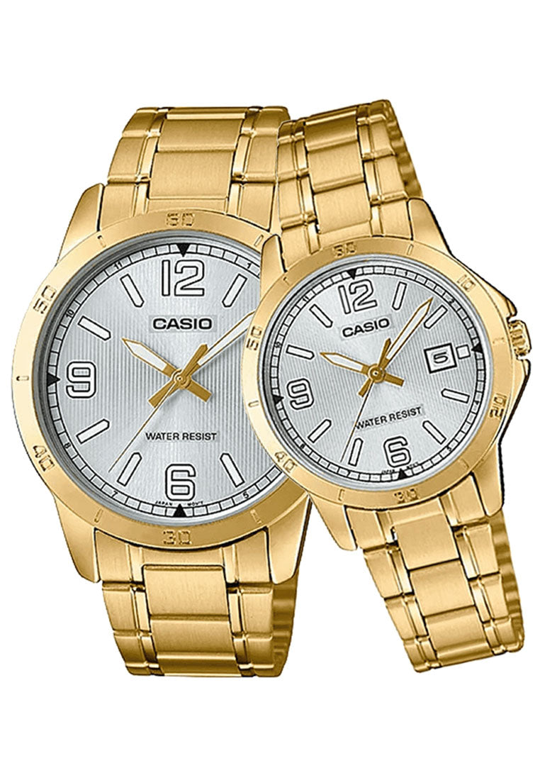 Casio Couple Watch COUPLE-V004G-7B2 Analog Stainless Steel Strap Watch-Watch Portal Philippines