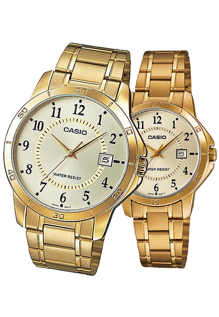 Casio Couple Watch COUPLE-V004G-9B Analog Stainless Steel Strap Watch-Watch Portal Philippines