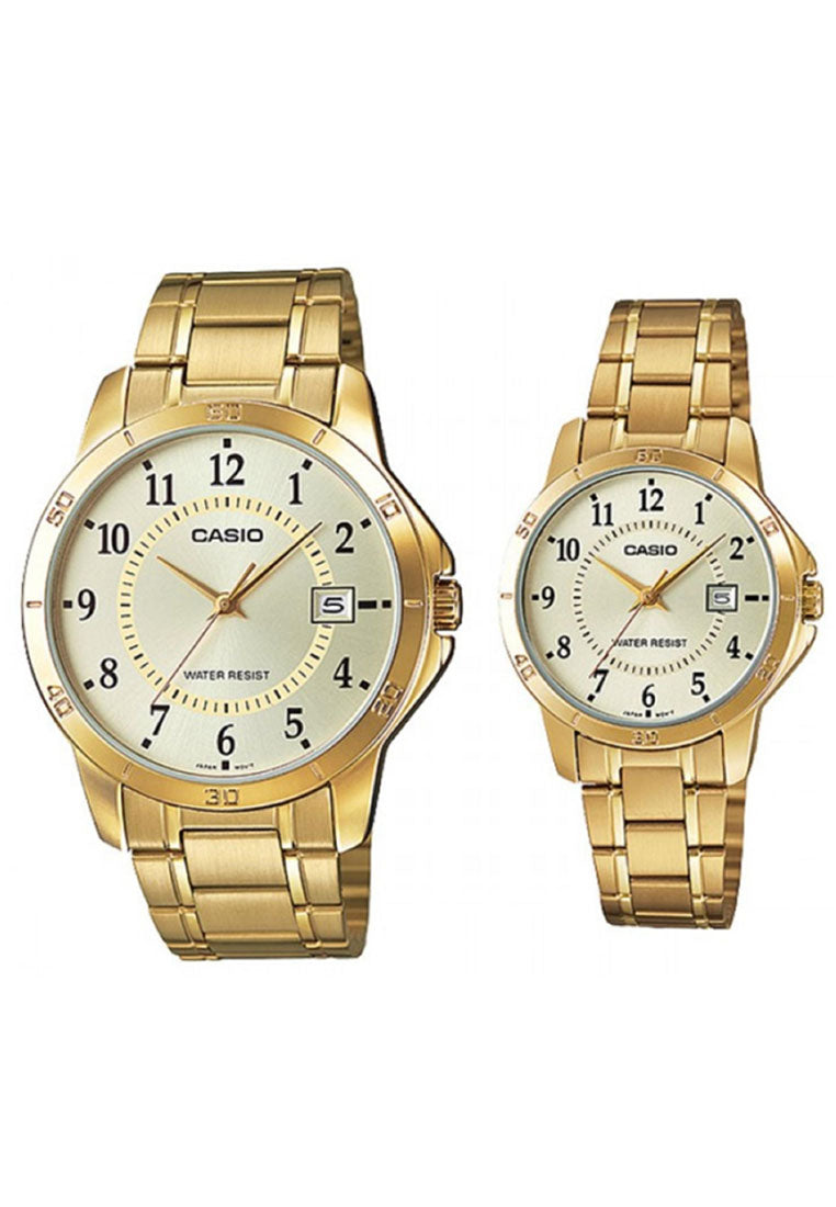 Casio Couple Watch COUPLE-V004G-9B Analog Stainless Steel Strap Watch-Watch Portal Philippines