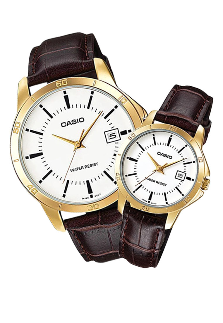 Casio Couple Watch COUPLE-V004GL-7A Analog Leather Strap Watch-Watch Portal Philippines