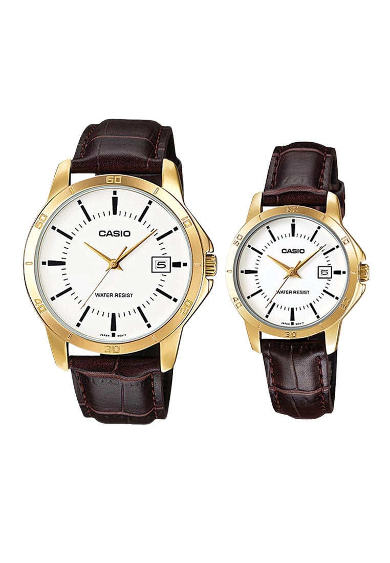 Casio Couple Watch COUPLE-V004GL-7A Analog Leather Strap Watch-Watch Portal Philippines