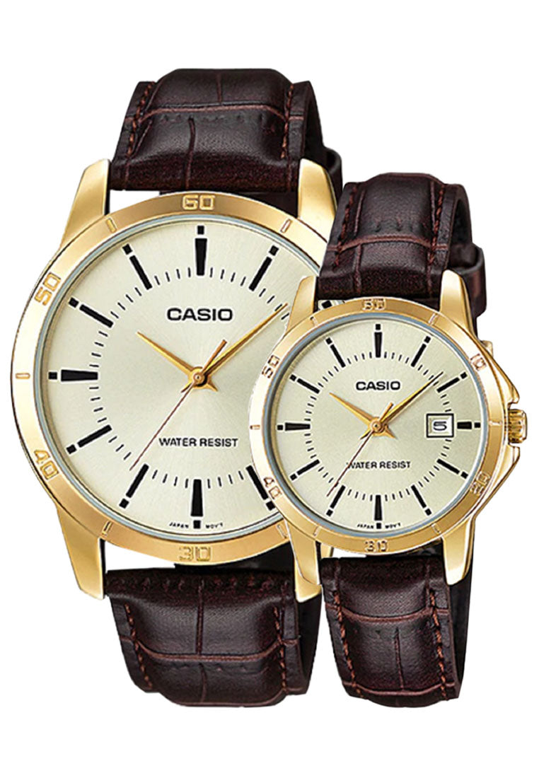 Casio Couple Watch COUPLE-V004GL-9A Analog Leather Strap Watch-Watch Portal Philippines