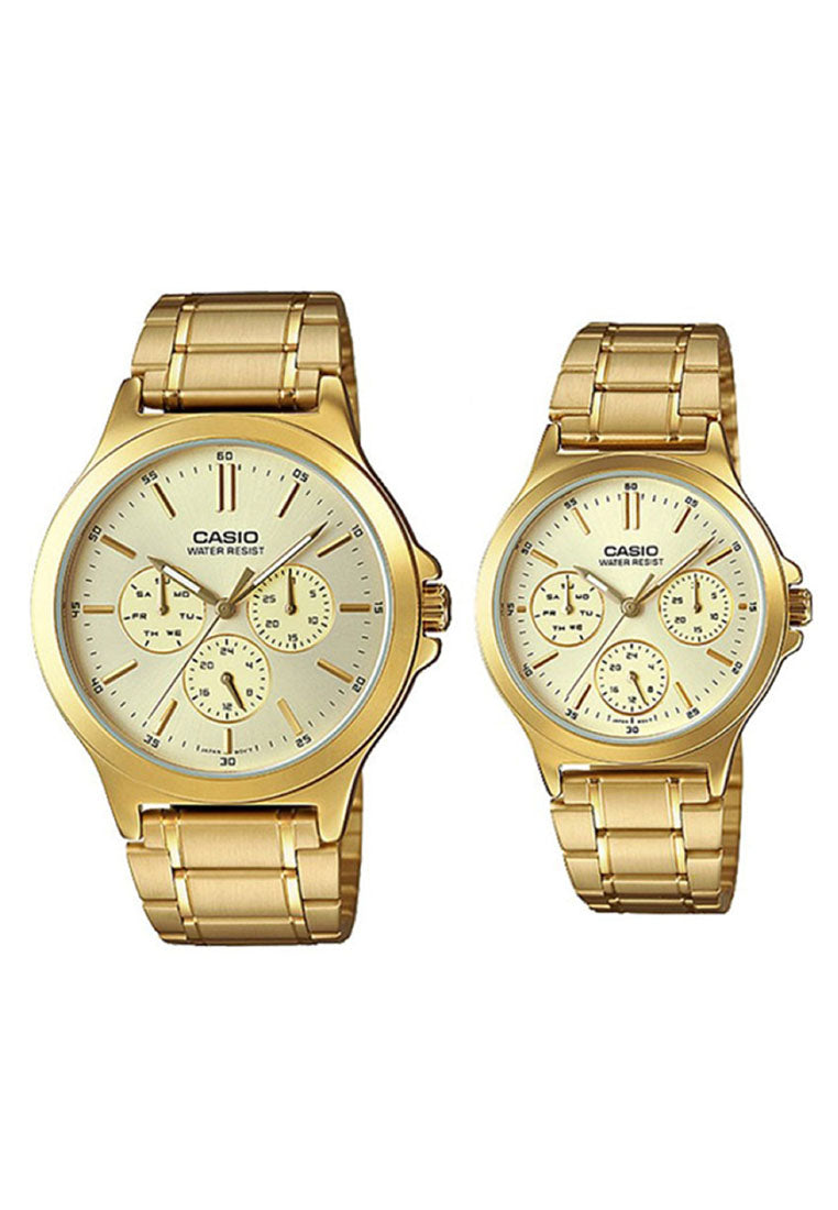 Casio Couple Watch COUPLE-V300G-9A Analog Stainless Steel Strap Watch-Watch Portal Philippines