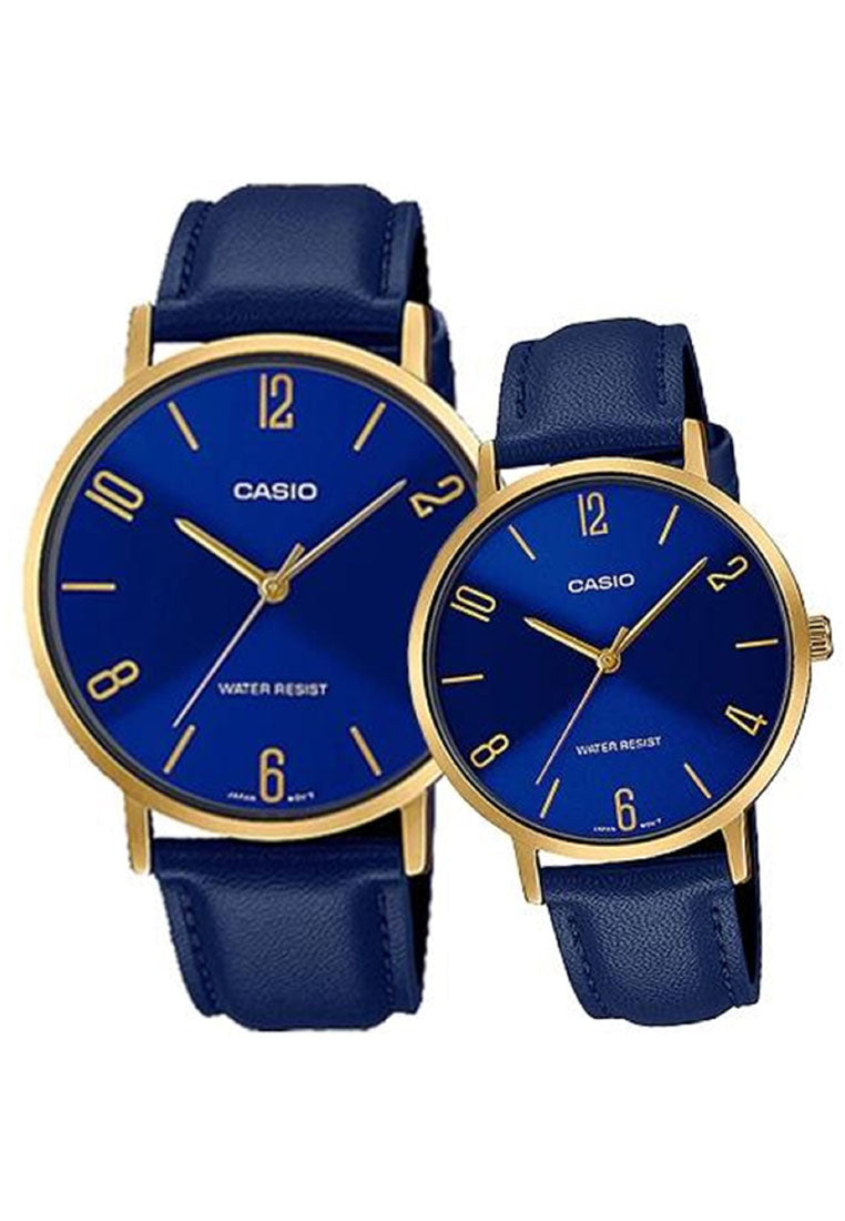 Casio Couple Watch COUPLE-VT01GL-2B Analog Leather Strap Watch-Watch Portal Philippines