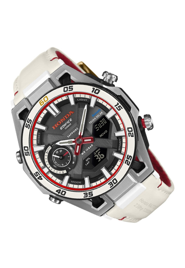 Casio Edifice ECB-2300HR-1ADR Honda 60th Anniv Leather Strap Digital Analog Bluetooth Solar Watch-Watch Portal Philippines