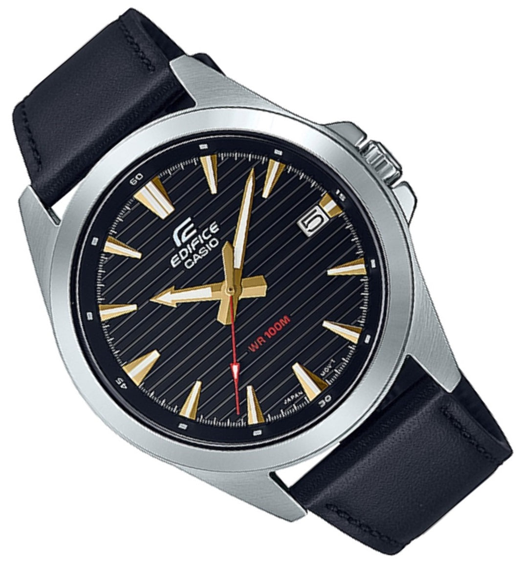 Casio Edifice EFV-140L-1A Chronograph Leather Strap Watch For Men-Watch Portal Philippines