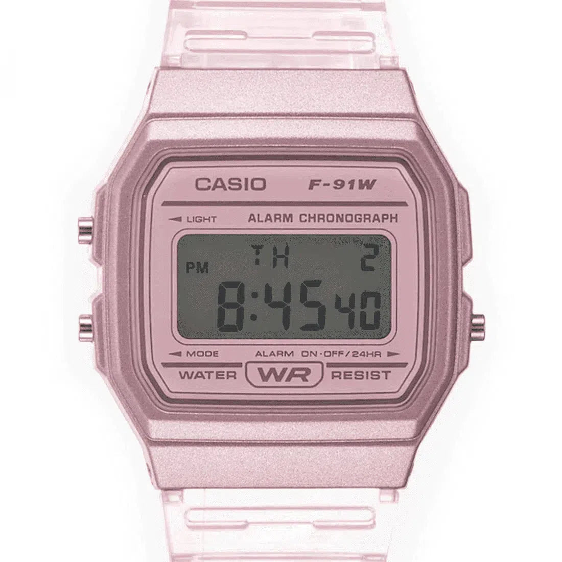 Casio F 91WS 4DF Pink Resin Transparent Strap Watch for