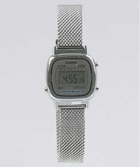 Casio LA670WEM-7DF Silver Mesh Watch for Women-Watch Portal Philippines