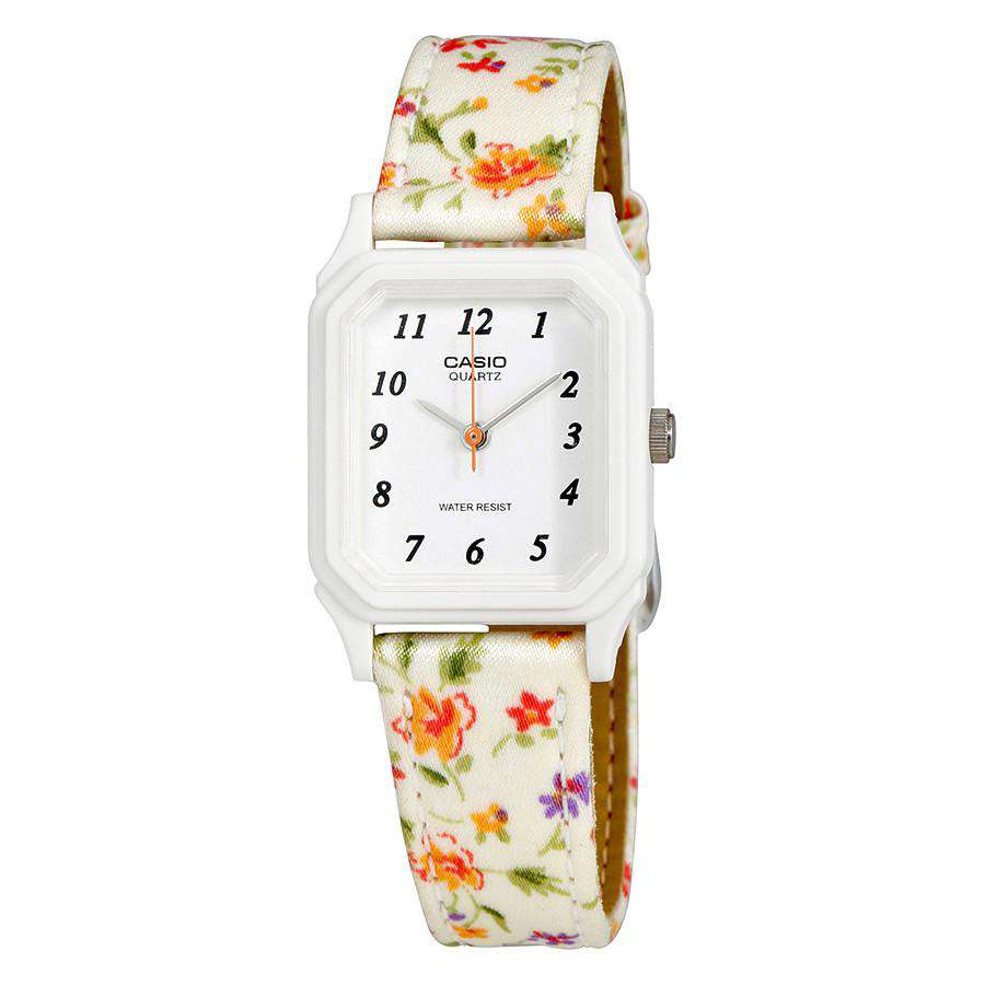 Casio LQ-142LB-7BDF White Floral Leather Strap Watch for Women-Watch Portal Philippines