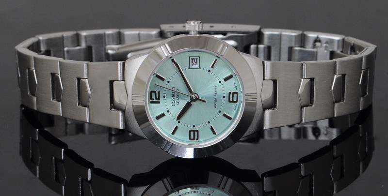 Casio LTP-1241D-3ADF Silver/Green Stainless Steel Strap Watch for Women-Watch Portal Philippines
