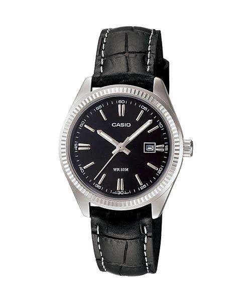 Casio LTP-1302L-1AVDF Black Leather Strap Watch for Women-Watch Portal Philippines