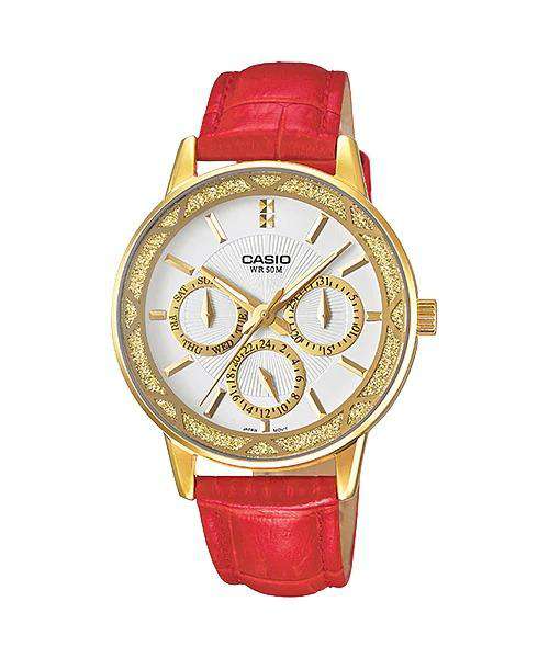 Casio LTP-2087GL-4AVDF Red Leather Strap Watch for Women-Watch Portal Philippines