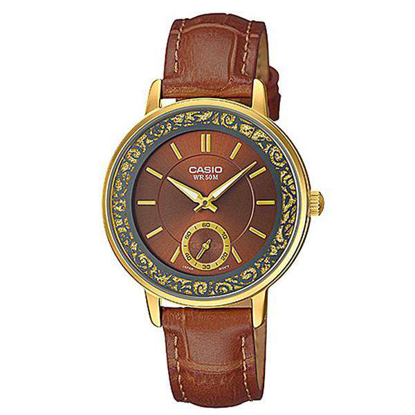 Casio LTP-E408GL-5AVDF Brown Leather Strap Watch for Women-Watch Portal Philippines
