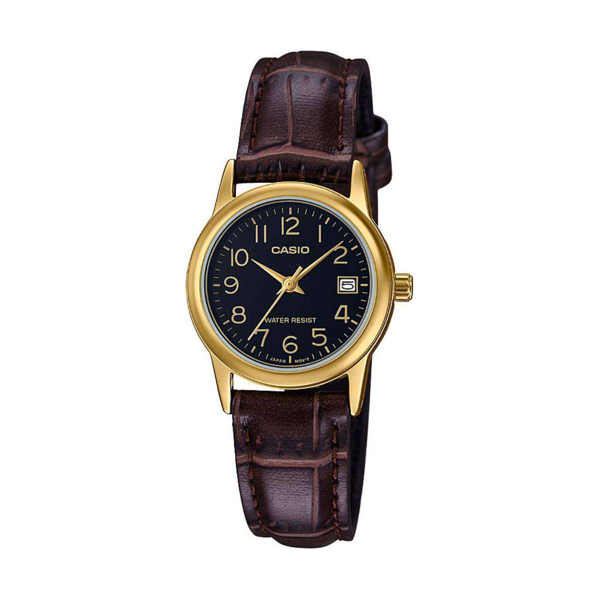 Casio LTP-V002GL-1B Brown Leather Strap Watch for Women-Watch Portal Philippines