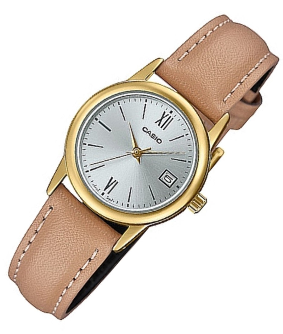 Casio LTP-V002GL-7B3 Light Brown leather strap for Women-Watch Portal Philippines
