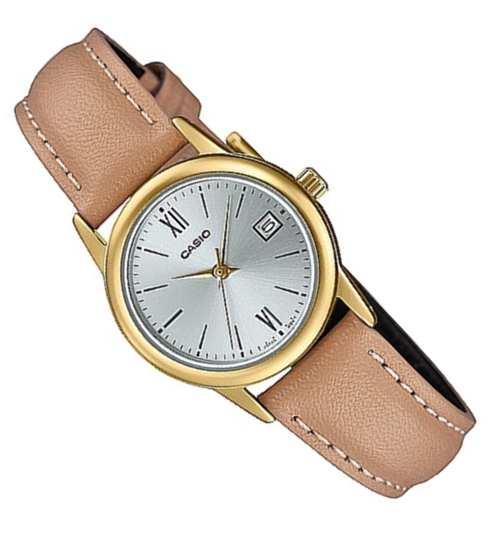 Casio LTP-V002GL-7B3 Light Brown leather strap for Women-Watch Portal Philippines