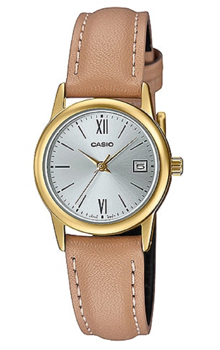 Casio LTP-V002GL-7B3 Light Brown leather strap for Women-Watch Portal Philippines