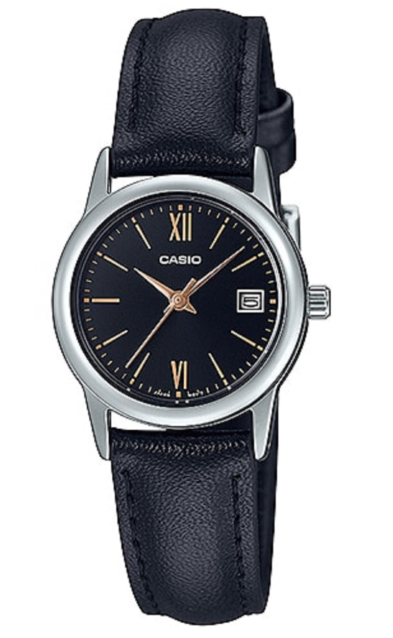 Casio LTP-V002L-1B3 Black Leather Strap Watch for Women-Watch Portal Philippines