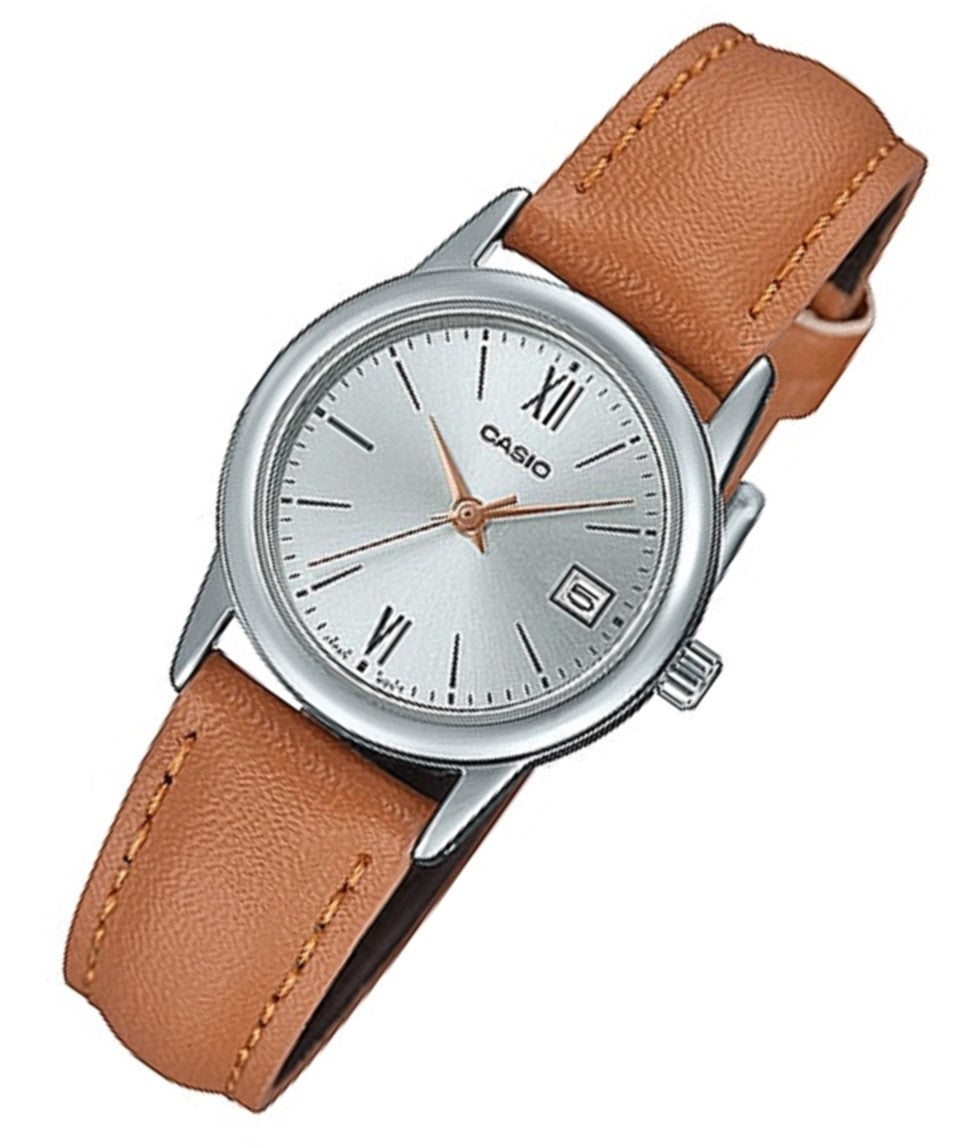 Casio LTP-V002L-1B3 Brown leather strap watch for Women-Watch Portal Philippines