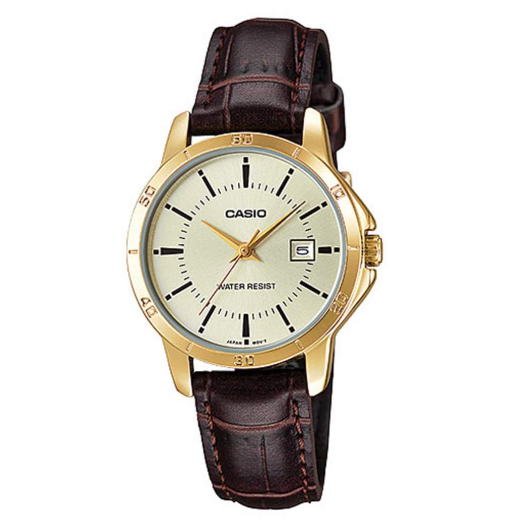 Casio LTP-V004GL-9A Brown Leather Strap Watch for Women-Watch Portal Philippines