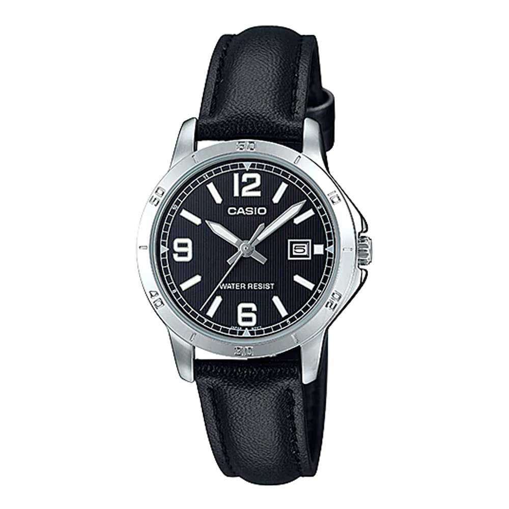 Casio LTP-V004L-1B Black Leather Watch for Women-Watch Portal Philippines