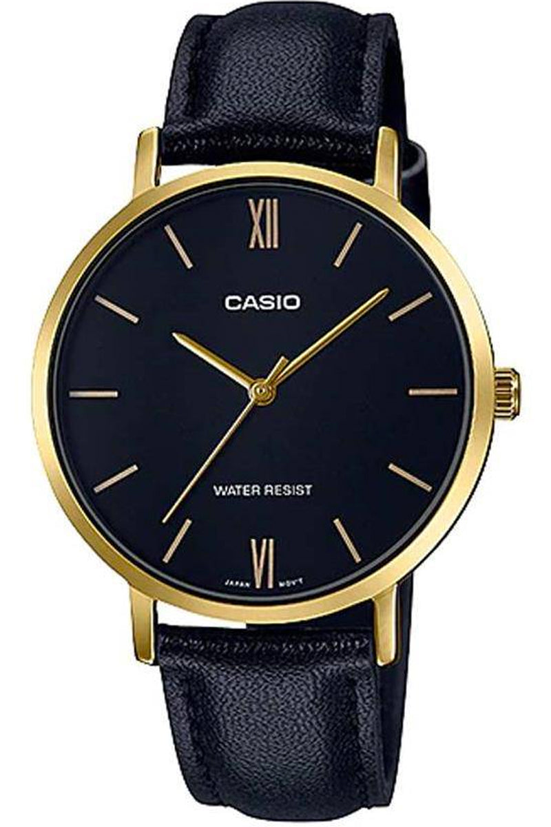 Casio LTP-VT01GL-1B Black leather Strap Watch for Women-Watch Portal Philippines