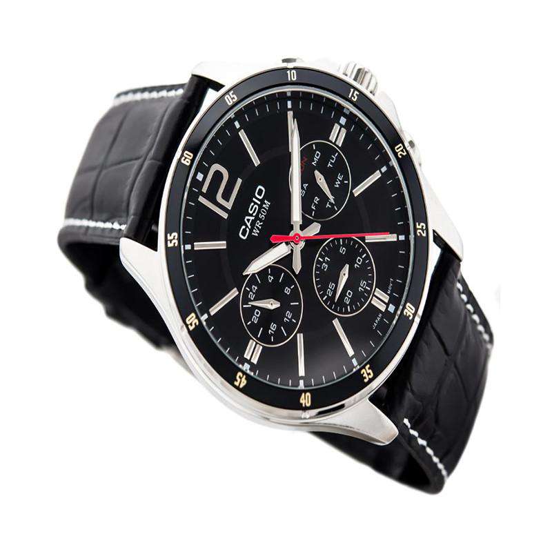 Casio MTP-1374L-1AVDF Black Leather Strap Watch for Men-Watch Portal Philippines