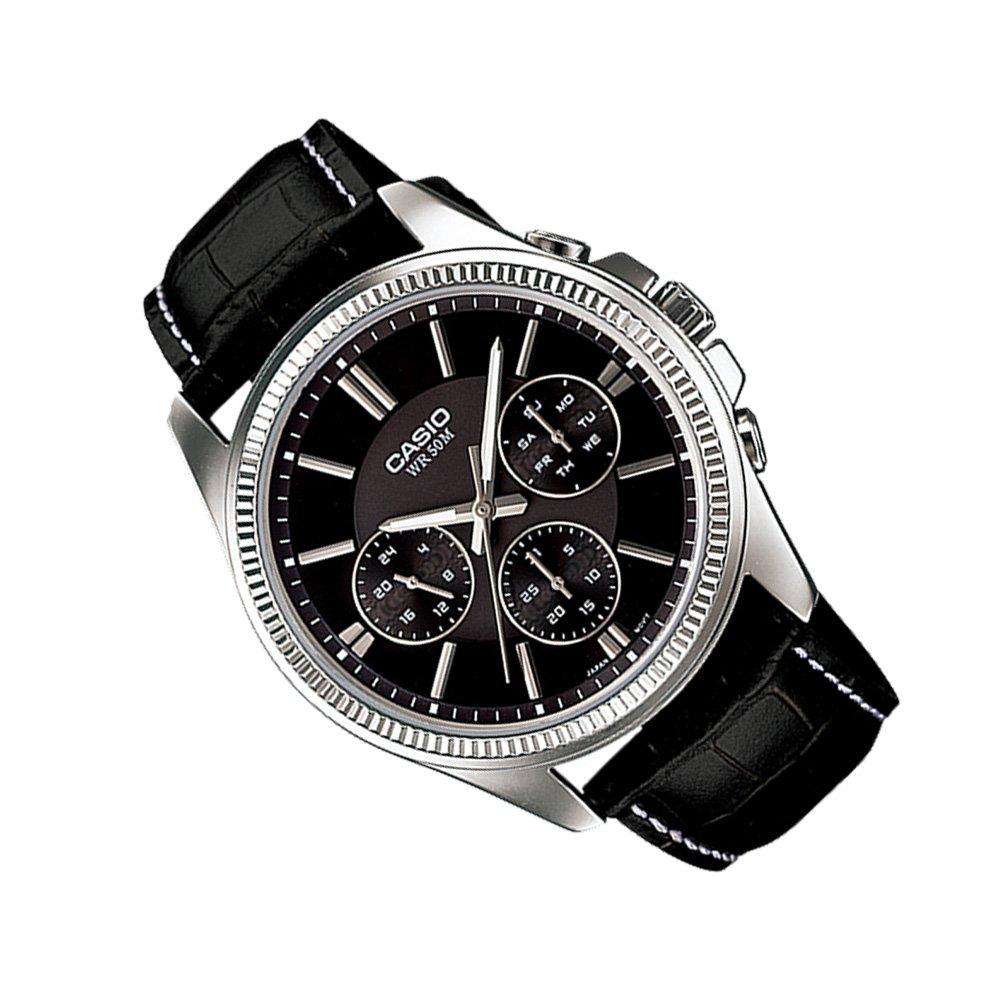 Casio MTP-1375L-1A Black Leather Strap Watch for Men-Watch Portal Philippines