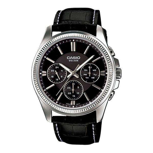 Casio MTP-1375L-1A Black Leather Strap Watch for Men-Watch Portal Philippines