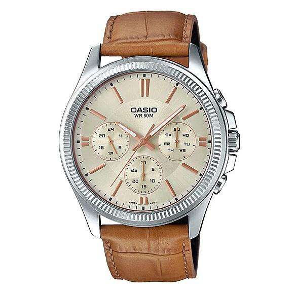 Casio MTP-1375L-9A Light Brown Leather Strap Watch for Men-Watch Portal Philippines