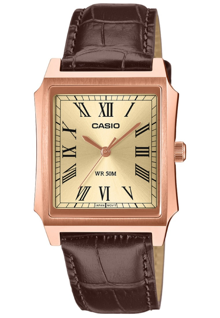 Casio MTP-B190RGL-9BVDF Tank Style Leather Strap Analog Watch for Men-Watch Portal Philippines