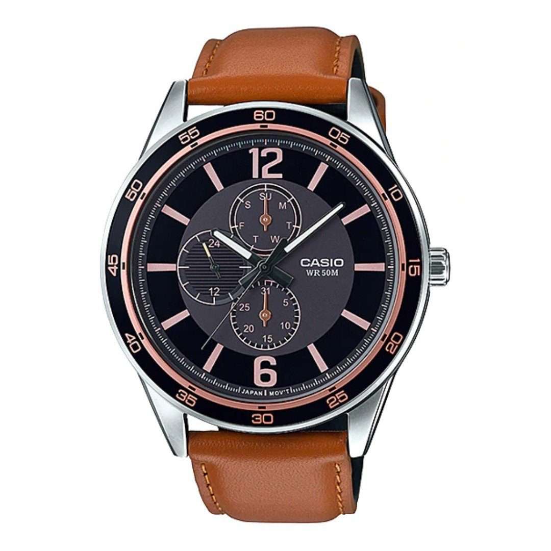 Casio MTP-E319L-1BVDF Brown Leather Strap Watch for Men-Watch Portal Philippines