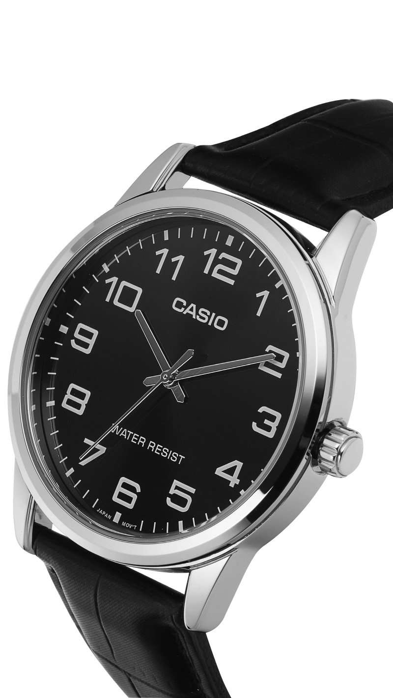 Casio MTP-V001L-1B Black Leather Strap Watch For Men-Watch Portal Philippines