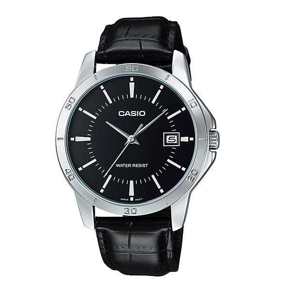 Casio MTP-V004L-1A Black Leather Watch for Men-Watch Portal Philippines