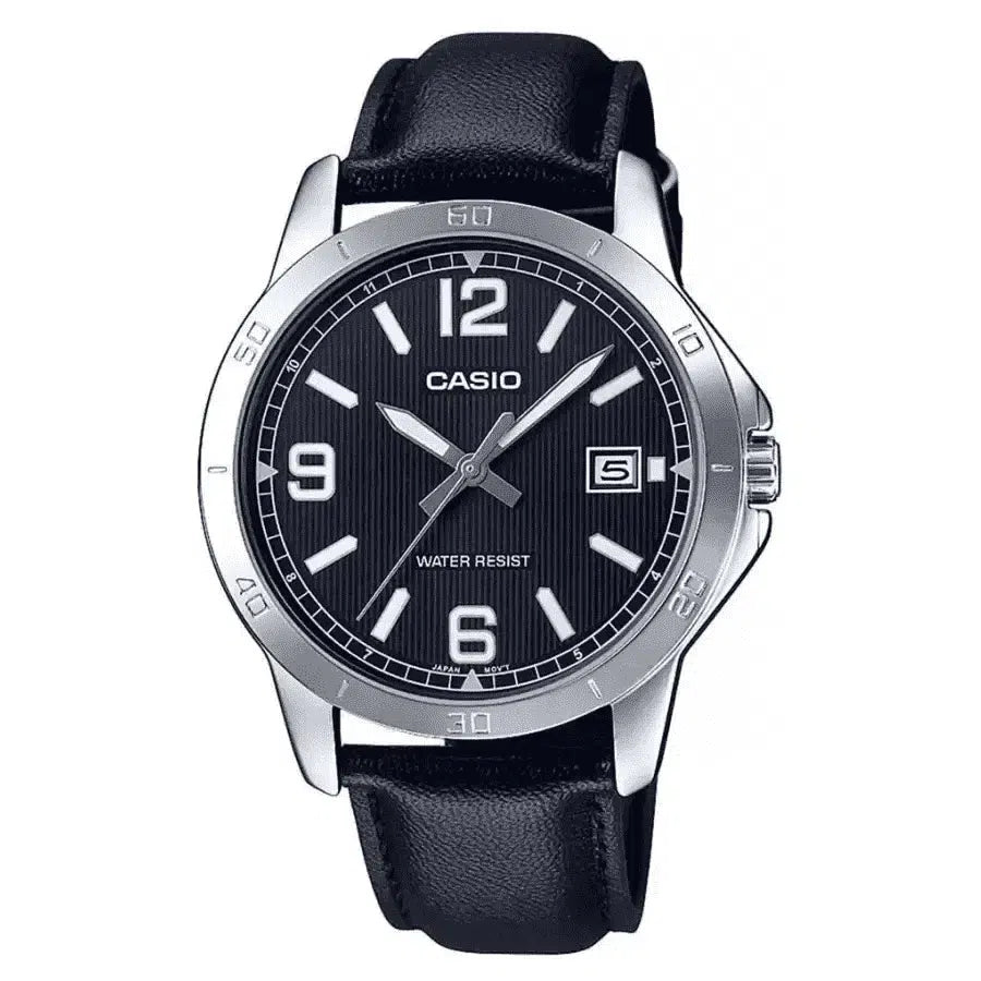 Casio MTP-V004L-1B Black Leather Watch for Men-Watch Portal Philippines