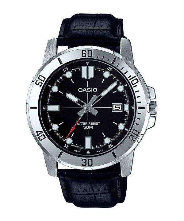 Casio MTP-VD01L-1EVUDF Black Leather Strap Watch for Men-Watch Portal Philippines
