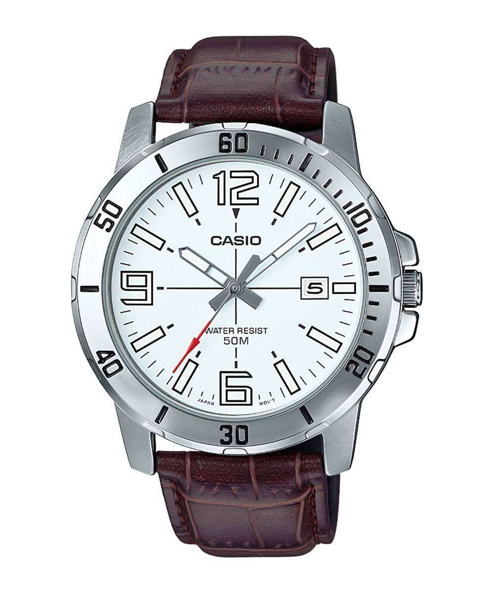 Casio MTP-VD01L-7BVUDF Brown Leather Strap Watch for Men-Watch Portal Philippines